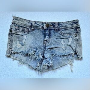 Sneak Peek Blue Jean Shorts Distressed Frayed Hem low Rise